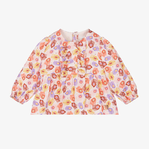 Carrément Beau-Rosa Rüschenbluse mit Feder-Print | Childrensalon Outlet