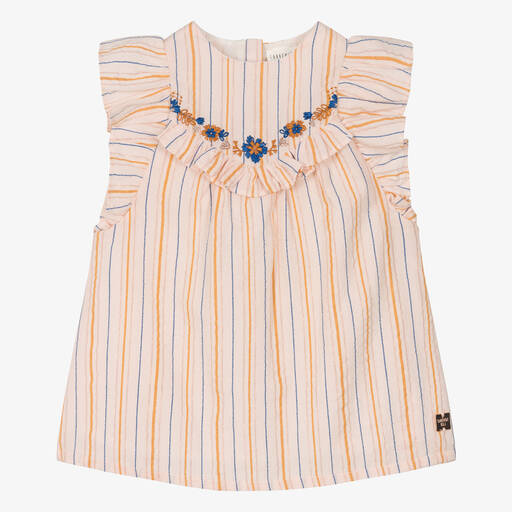 Carrément Beau-Girls Pink Striped Cotton Dress | Childrensalon Outlet