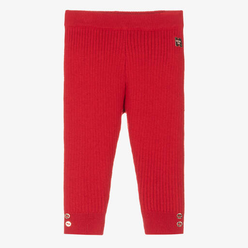 Carrément Beau-Girls Red Cotton Ribbed Knit Leggings | Childrensalon Outlet