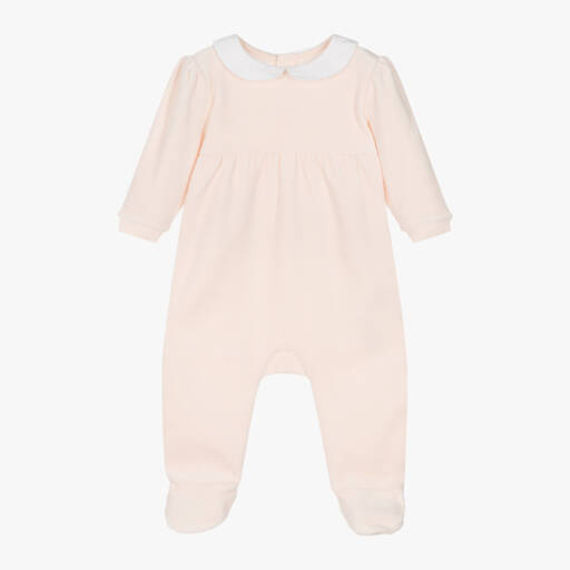 Carrément Beau-Girls Velour Babygrow in Pink | Childrensalon Outlet