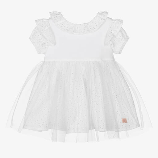 Carrément Beau-Girls White Broderie Anglaise Dress | Childrensalon Outlet