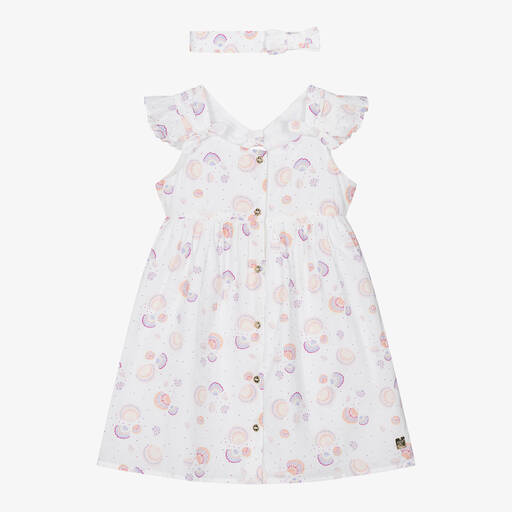 Carrément Beau-Girls White Cotton Seashell Dress Set | Childrensalon Outlet