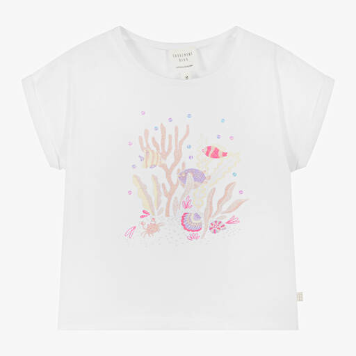 Carrément Beau-Girls White Cotton T-Shirt | Childrensalon Outlet