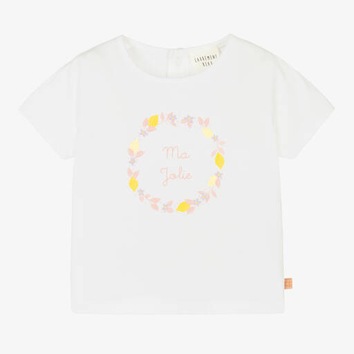Carrément Beau-Белая футболка с цветами и лимонами | Childrensalon Outlet
