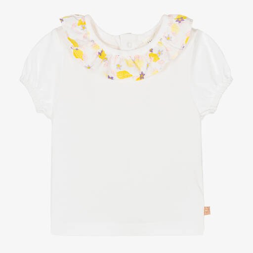 Carrément Beau-Girls White Lemon & Flower Collar T-Shirt | Childrensalon Outlet