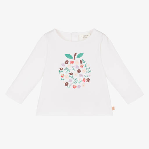 Carrément Beau-Girls White Organic Cotton Apple Top | Childrensalon Outlet