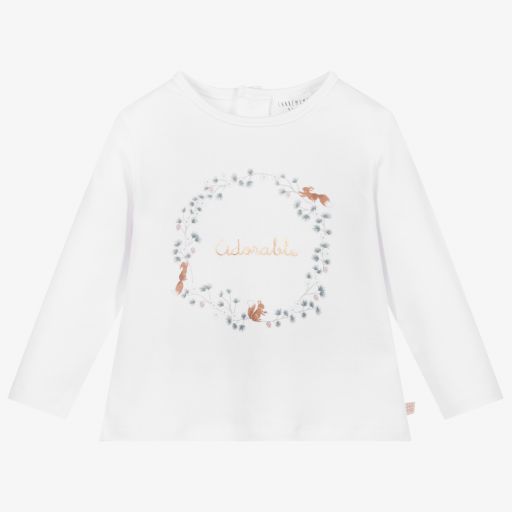 Carrément Beau-Girls White Organic Cotton Top | Childrensalon Outlet