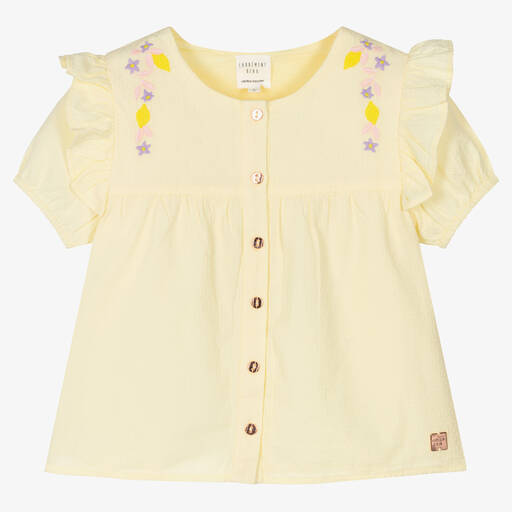 Carrément Beau-Girls Yellow Embroidered Cotton Blouse | Childrensalon Outlet