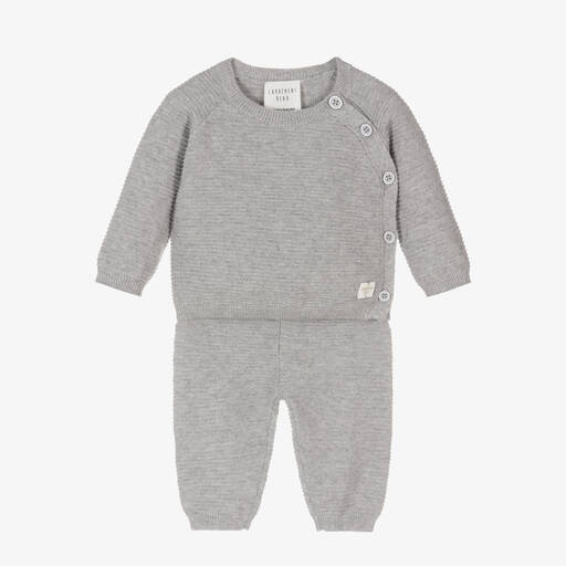 Carrément Beau-Grey Cotton & Wool Knit Baby Trouser Set | Childrensalon Outlet
