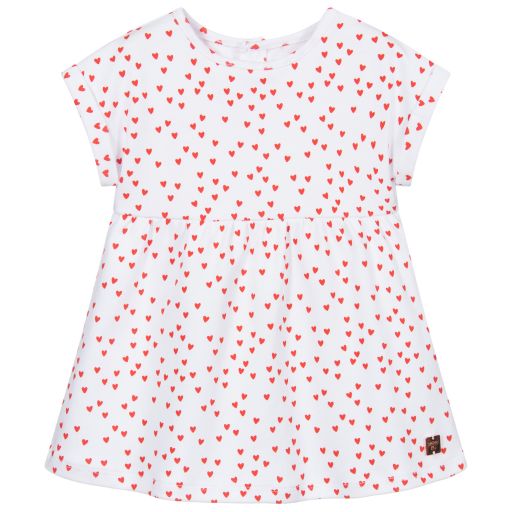 Carrément Beau-فستان قطن عضوي لون أبيض وأحمر | Childrensalon Outlet