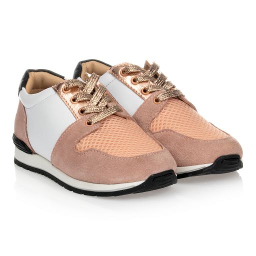 Carrément Beau-Pink & White Leather Trainers | Childrensalon Outlet