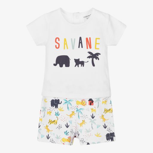 Carrément Beau-White Animals Shorts Set | Childrensalon Outlet