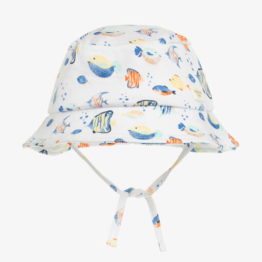 Carrément Beau-قبعة للشمس قطن عضوي لون أبيض وأزرق للأطفال | Childrensalon Outlet
