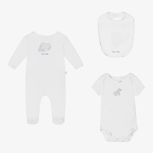 Carrément Beau-طقم بِدلة أوفرول قطن عضوي لون أبيض للأطفال | Childrensalon Outlet