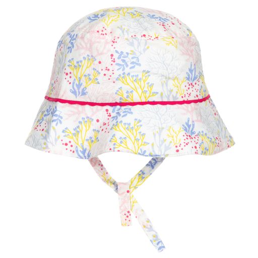 Carrément Beau-قبعة أطفال بناتي قطن لون أبيض بطبعة ورود | Childrensalon Outlet