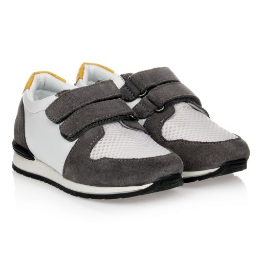 Carrément Beau-White & Grey Velcro Trainers | Childrensalon Outlet