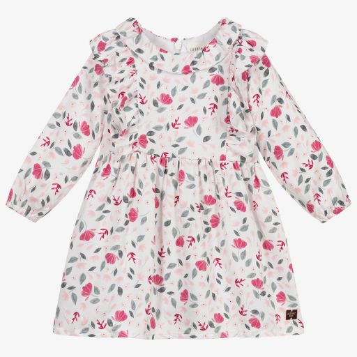 Carrément Beau-Geblümtes Kleid in Weiß und Pink | Childrensalon Outlet