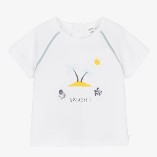 Carrément Beau-Белая футболка с тропическим островом | Childrensalon Outlet