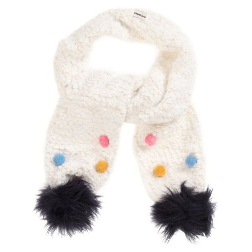 Catimini-Baby Girls White Pom-Pom Scarf | Childrensalon Outlet