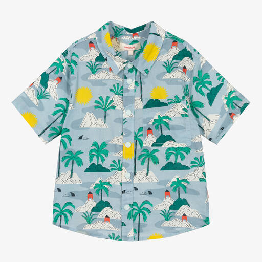 Catimini-Boys Blue Cotton Palm Tree Print Shirt | Childrensalon Outlet