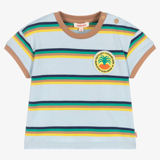 Catimini-Boys Blue Striped Cotton T-Shirt | Childrensalon Outlet