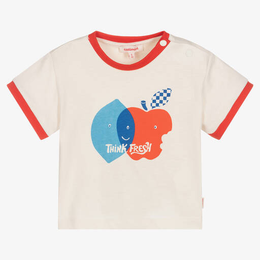 Catimini-Boys Ecru Cotton Apple T-Shirt | Childrensalon Outlet
