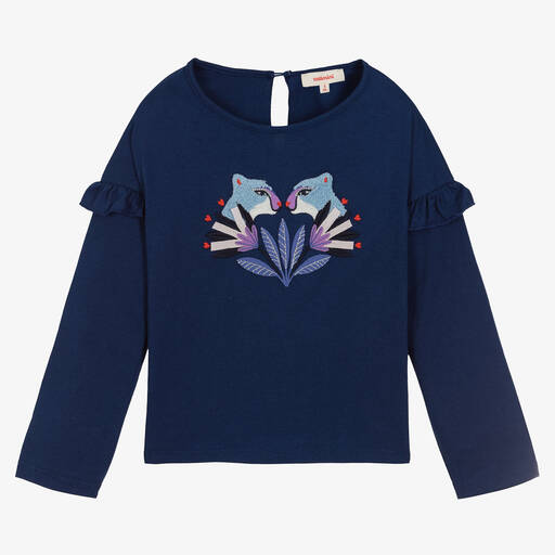 Catimini-Girls Blue Cotton Cat Top | Childrensalon Outlet