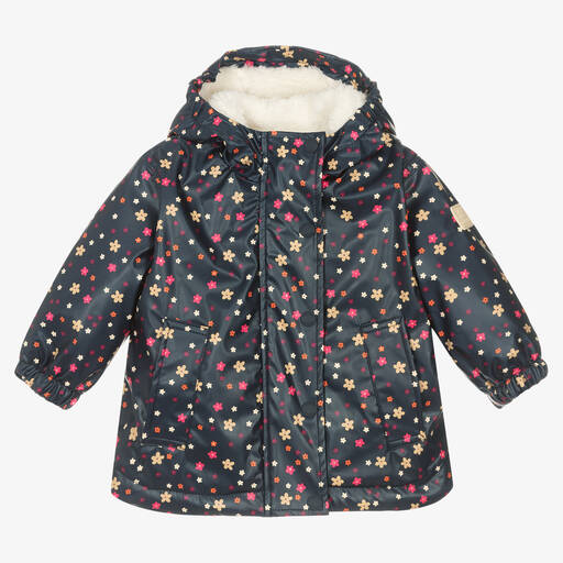 Catimini-Синяя куртка с капюшоном в цветочек | Childrensalon Outlet