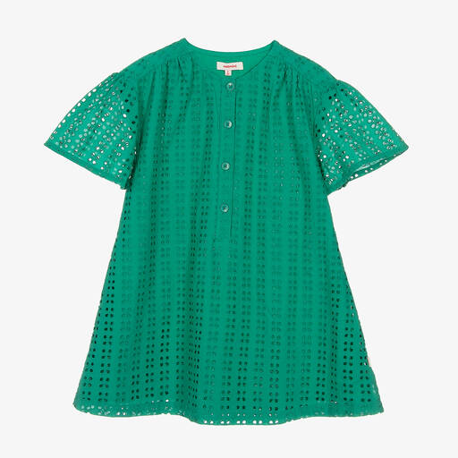 Catimini-Зеленое хлопковое платье с прорезной вышивкой | Childrensalon Outlet