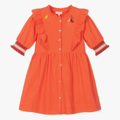 Catimini-Girls Orange Cotton Dress | Childrensalon Outlet