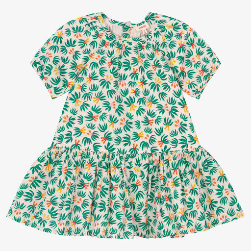 Catimini-Розово-зеленое платье из хлопка в цветочек | Childrensalon Outlet