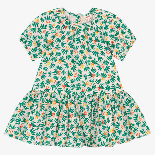 Catimini-Girls Pink & Green Cotton Floral Dress | Childrensalon Outlet