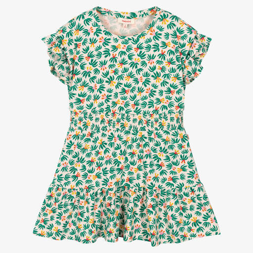 Catimini-Розово-зеленое платье из хлопка в цветочек | Childrensalon Outlet
