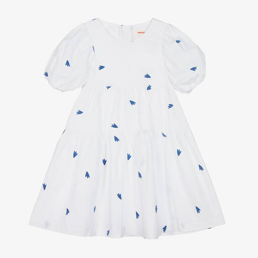 Catimini-Robe coton blanc et oiseaux bleus | Childrensalon Outlet