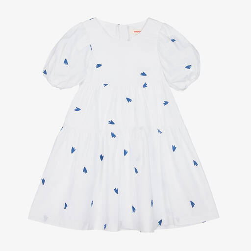 Catimini-Baumwollkleid mit Vögeln weiß/blau | Childrensalon Outlet