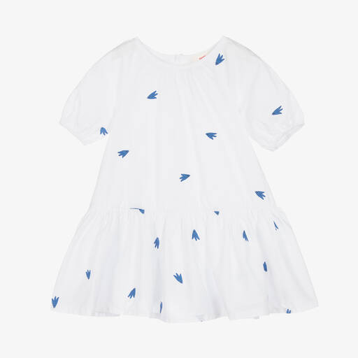 Catimini-Baumwollkleid mit Vögeln weiß/blau | Childrensalon Outlet