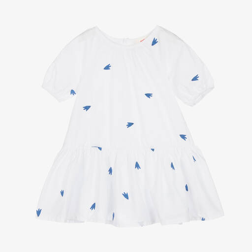 Catimini-Robe coton blanc et oiseaux bleus | Childrensalon Outlet