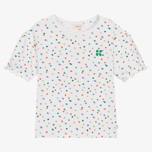 Catimini-Girls White Cotton Polka Dot T-Shirt | Childrensalon Outlet