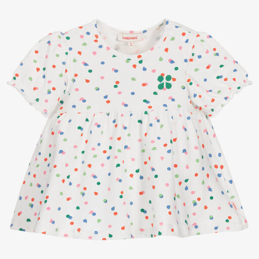 Catimini-Girls White Cotton Polka Dot T-Shirt | Childrensalon Outlet