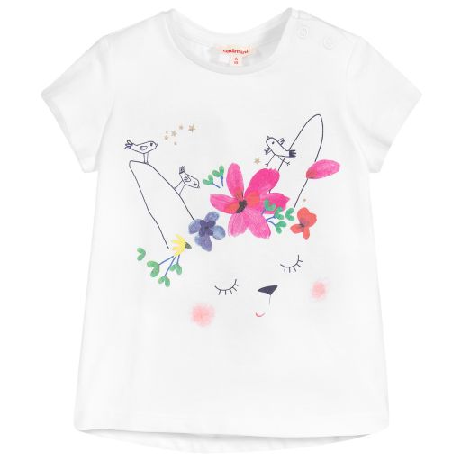 Catimini-تيشيرت قطن جيرسي لون أبيض للبنات | Childrensalon Outlet