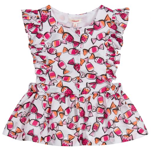 Catimini-White & Pink Sweetie Blouse | Childrensalon Outlet