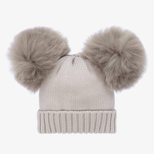 Catya-Bonnet gris en laine à pompons bébé | Childrensalon Outlet