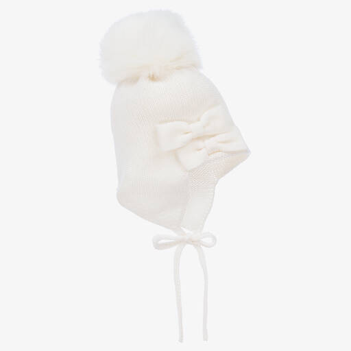 Catya-Baby Girls Ivory Knitted Wool Pom-Pom Hat | Childrensalon Outlet