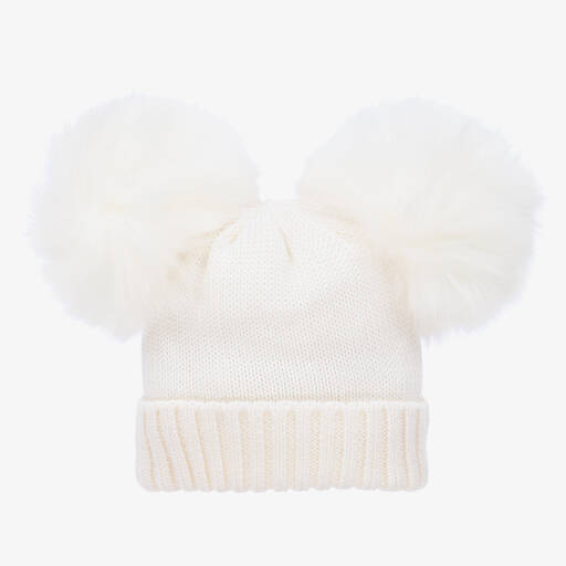 Catya-Bonnet ivoire en laine à pompons | Childrensalon Outlet