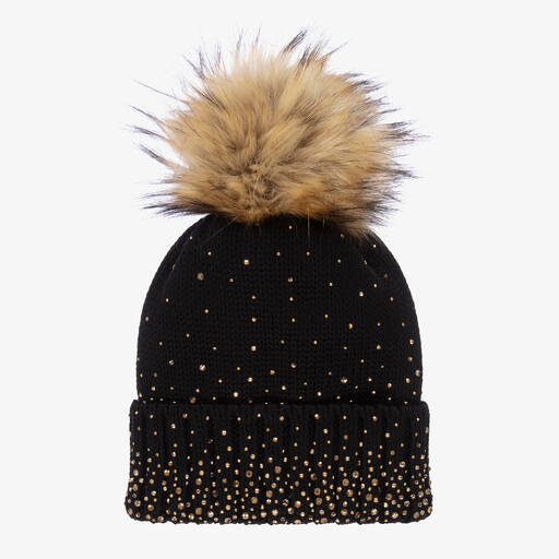 Catya-Black Diamanté Pom-Pom Hat | Childrensalon Outlet