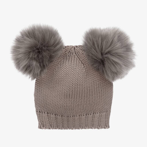 Catya-Bonnet gris en laine à pompons | Childrensalon Outlet