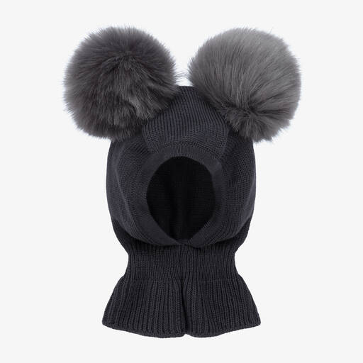 Catya-Girls Grey Wool Pom-Pom Balaclava | Childrensalon Outlet