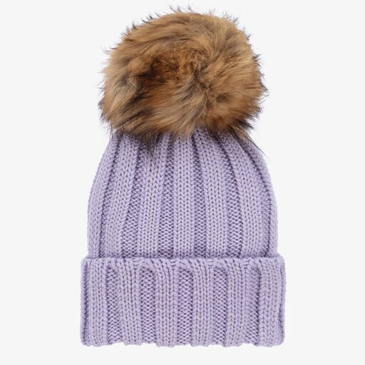 Catya-Girls Purple Wool Knitted Pom-Pom Hat | Childrensalon Outlet