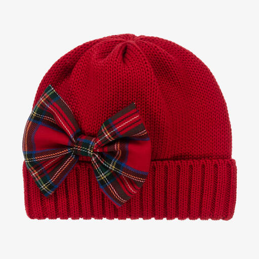 Catya-Girls Red Knitted Wool Beanie Hat | Childrensalon Outlet
