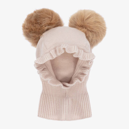 Catya-Girls Soft Pink Pom-Pom Knit Balaclava | Childrensalon Outlet